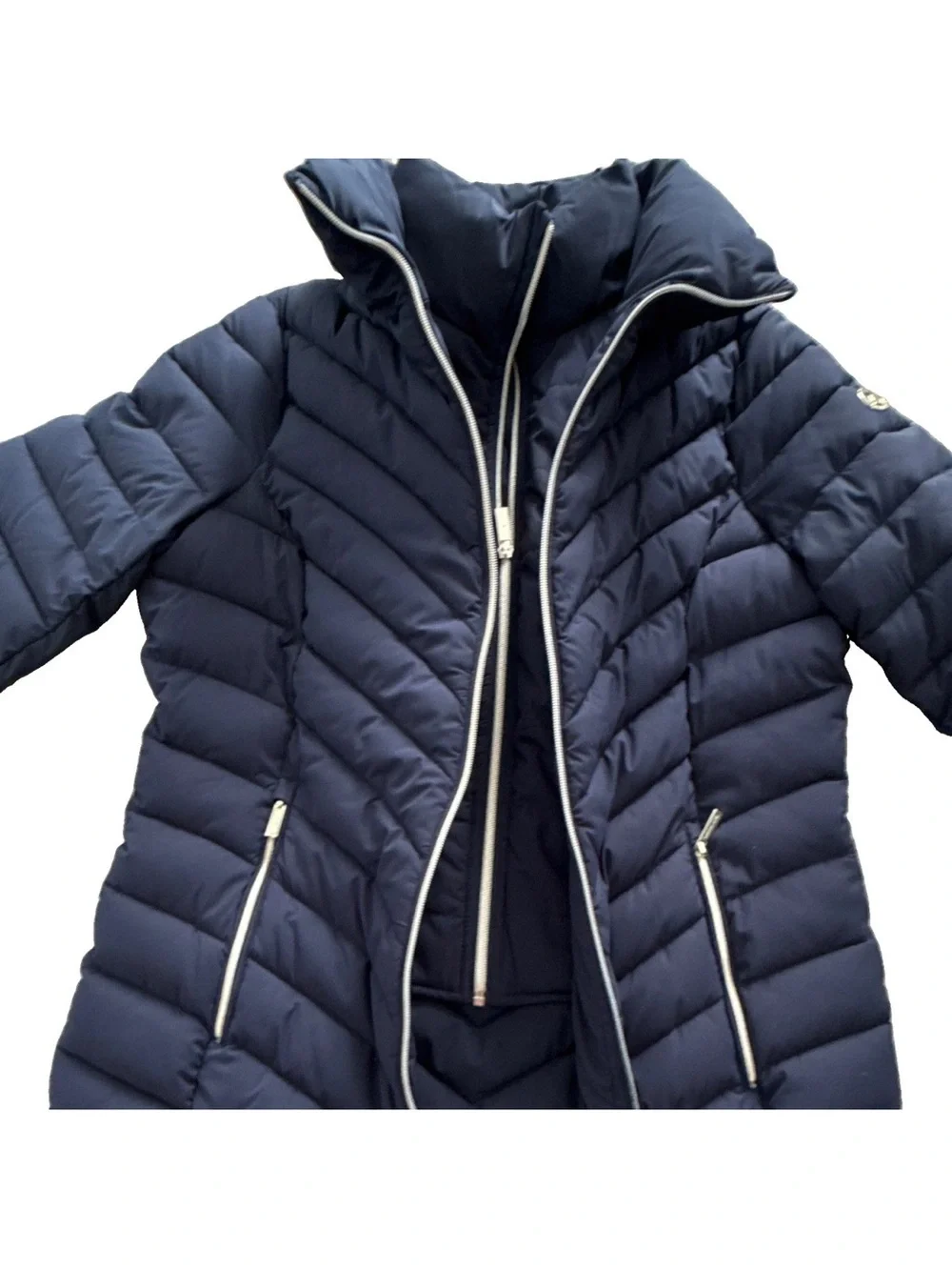 Michael Kors Navy Long Quilted Puffer Coat